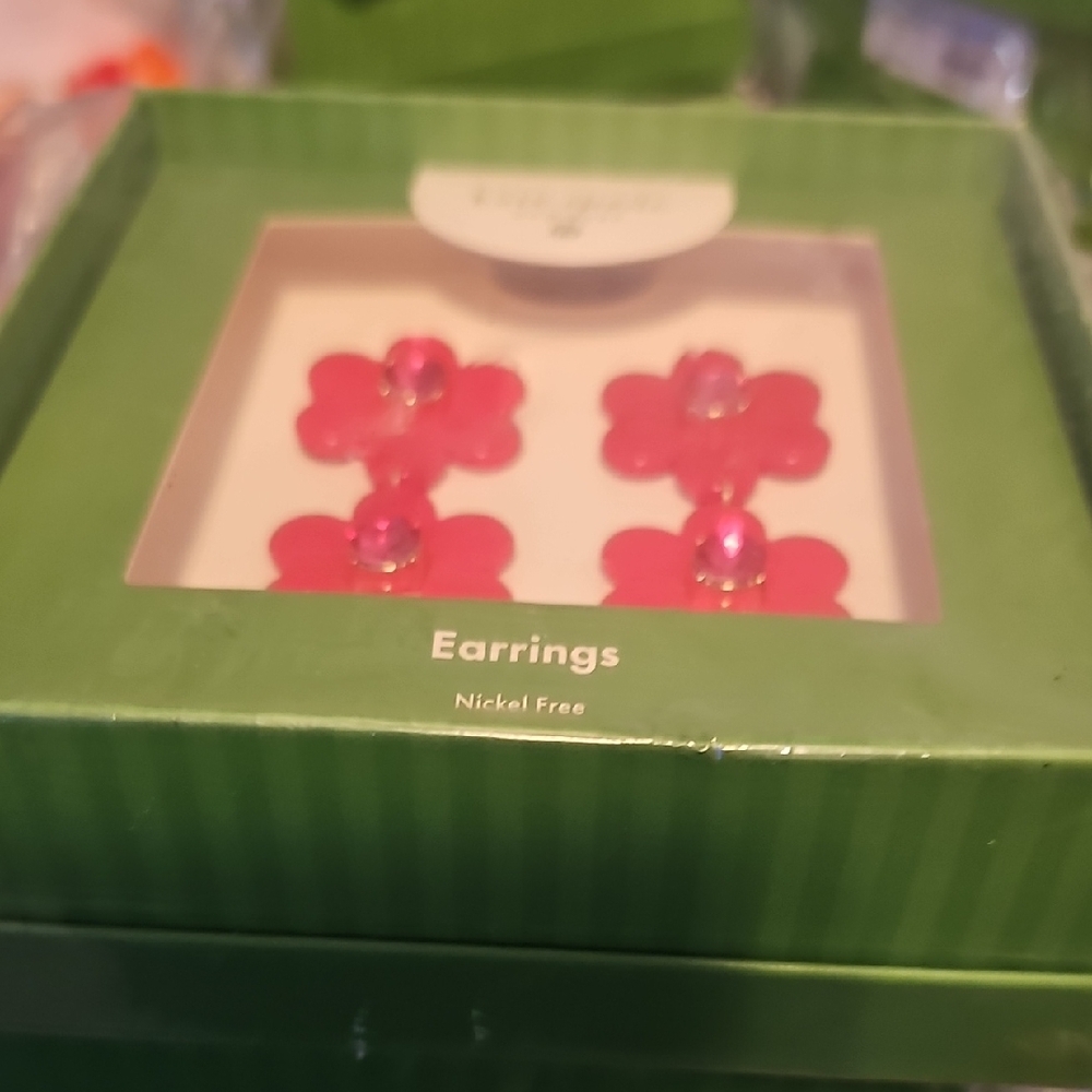 Nwt Kate Spade Red Floral Earrings with Pink Accents - Picture 2 of 3